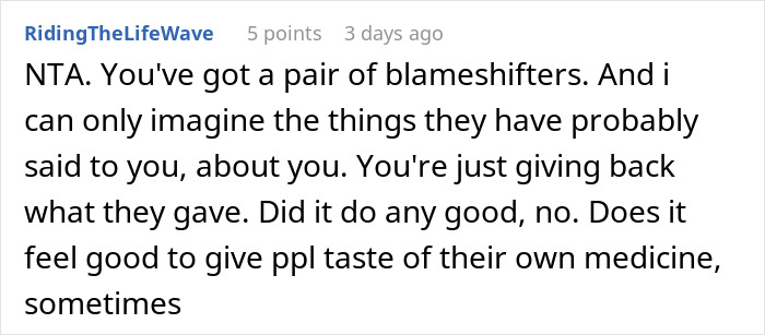Screenshot of an online forum comment discussing blame shifting in a family conflict involving a dad and no-contact kids.