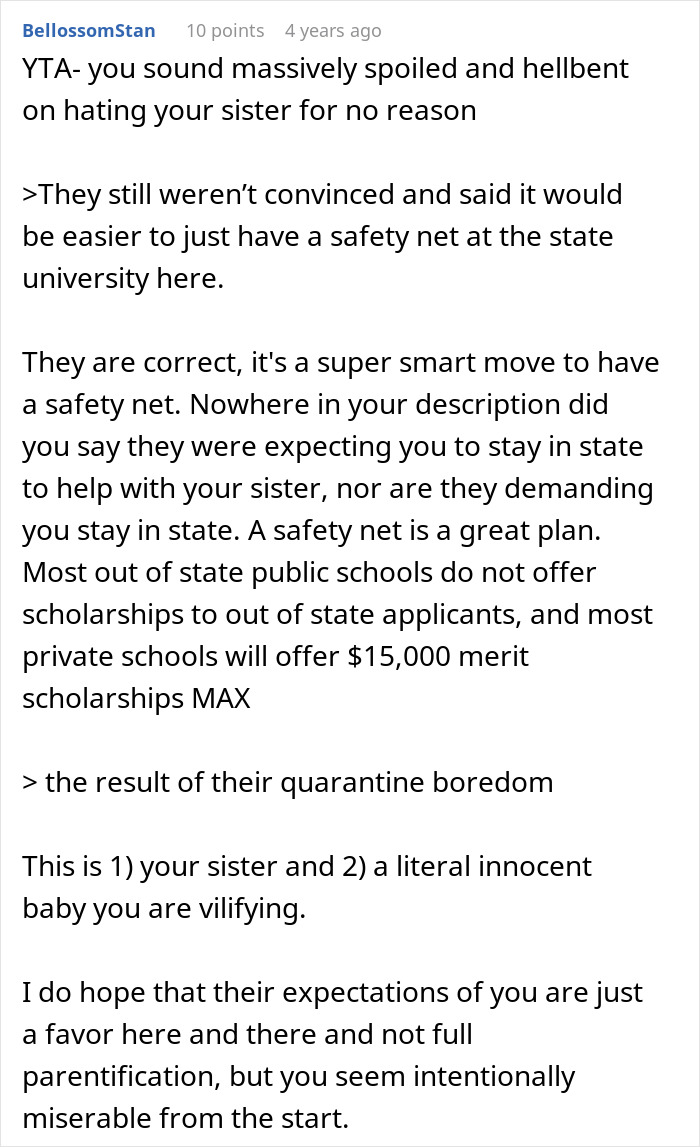 Screenshot of a forum comment discussing a teen refusing to be a live-in babysitter for parents and family dynamics. - 42