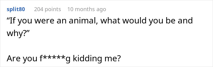 Screenshot of a Reddit comment where a man expresses frustration over a recruiter judging work ethics by a random question. - 27
