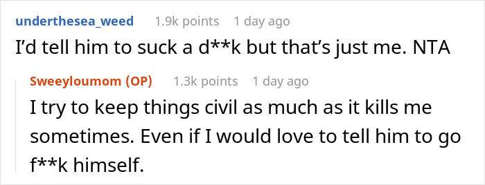 Screenshot of a Reddit conversation where a woman discusses feeling zero regret while celebrating the failure of her ex-husband’s new wife. - 25