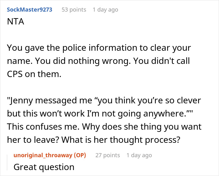 Online discussion about misunderstanding between co-parents escalating, with police and CPS involvement in a family dispute.