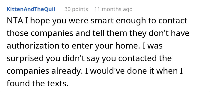 Comment about woman finding contractors quoting jobs for her home and warning about unauthorized contact with companies.