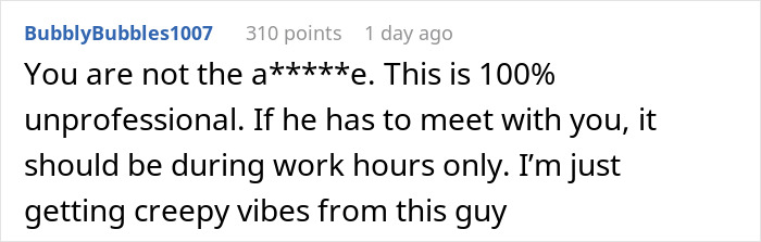 Screenshot of a Reddit comment discussing a single mom feeling uncomfortable with her boss visiting her home unexpectedly.