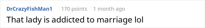Comment on social media post showing user DrCrazyFishMan1 joking about marriage addiction. - 44
