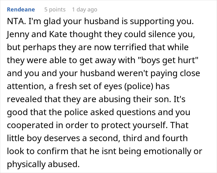 Comment discussing co-parent misunderstanding turning ugly and CPS involvement in protecting a child from abuse.