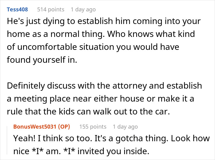 Screenshot of online forum conversation discussing refusal to let ex&rsquo;s stepkid use bathroom amid concerns of snooping.