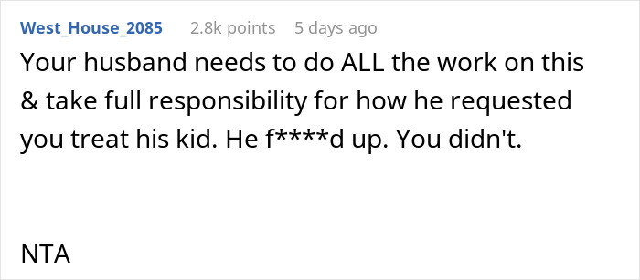 Screenshot of a Reddit comment discussing responsibility in a family conflict about effort put into a son’s versus step-daughter’s room. - 18