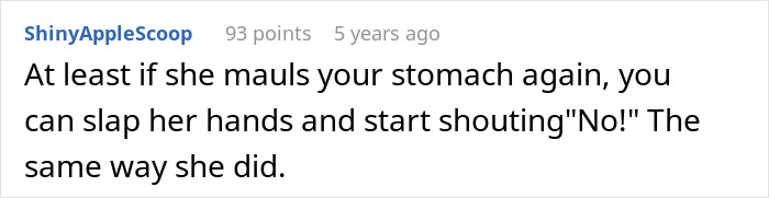 Screenshot of a heated online comment where a user talks about a MIL screaming at a gender reveal event.