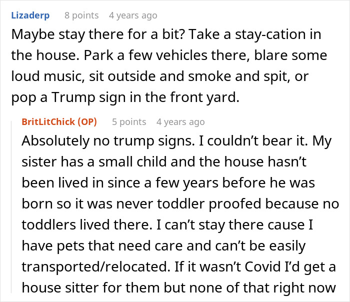 Screenshot of a Reddit conversation about neighbors treating a driveway like their own backyard causing tension with the homeowner.