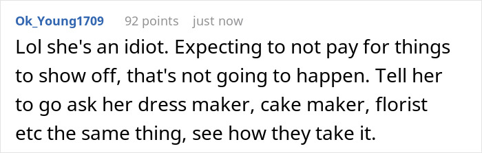 Social media comment criticizing bride’s demands to get husband’s car service business for free after sister shuts down request. - 18