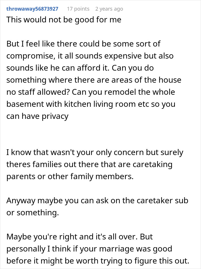 Comment discussing a husband&rsquo;s sudden decision to move in disabled siblings, causing the wife to question their marriage.