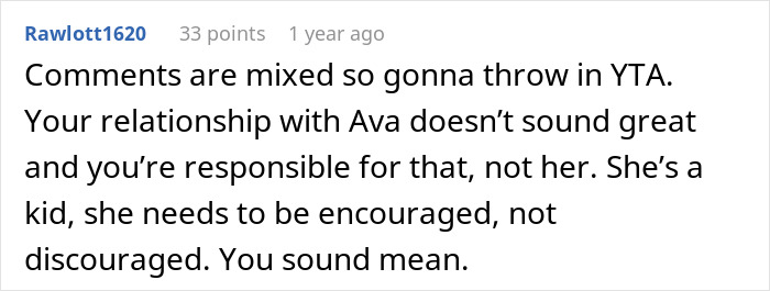 Online comment criticizing stepmom for banning teen from family dinners over singing, calling the stepmom mean and unsupportive. Online comment criticizing stepmom for banning teen from family dinners over singing, calling the stepmom mean and unsupportive.