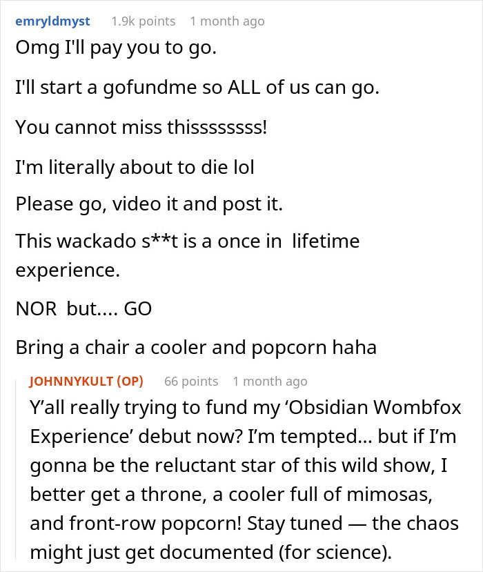 Reddit users comment on skipping a sister&rsquo;s re-birth party, debating comfort and a wild, once-in-a-lifetime experience.