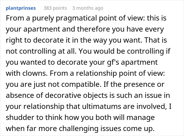 User comment discussing a guy’s huge clown collection causing relationship issues and leading to him ending up single. User comment discussing a guy’s huge clown collection causing relationship issues and leading to him ending up single.