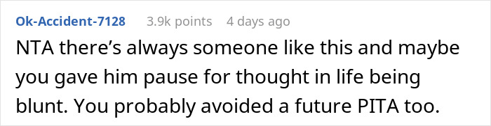 Text comment on a white background discussing someone avoiding a future problem, related to a job interview with a 99% chance of getting hired.