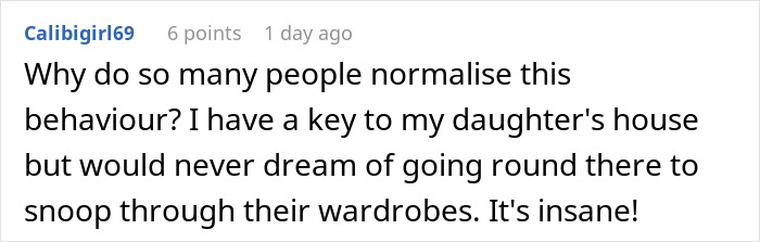 Reddit comment discussing trust issues around mother-in-law having house key without fiancee’s knowledge. - 42