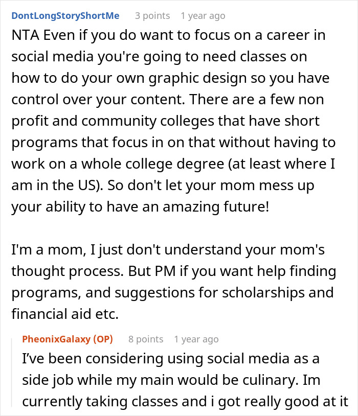 Screenshot of an online discussion about a teen asking to be paid for babysitting and a mom&rsquo;s furious reaction.