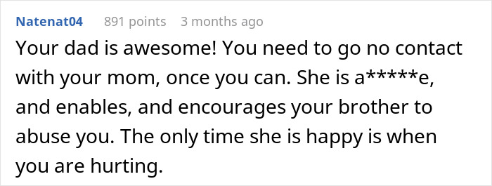 Comment on Reddit discussing a girl who survives cancer and accepts a prosthetic leg from her brother unfairly.