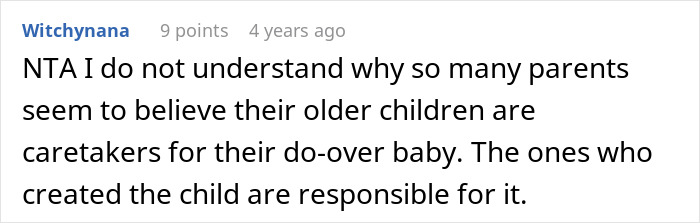 Screenshot of an online comment discussing a teen refusing to be a live-in babysitter for their parents. - 15