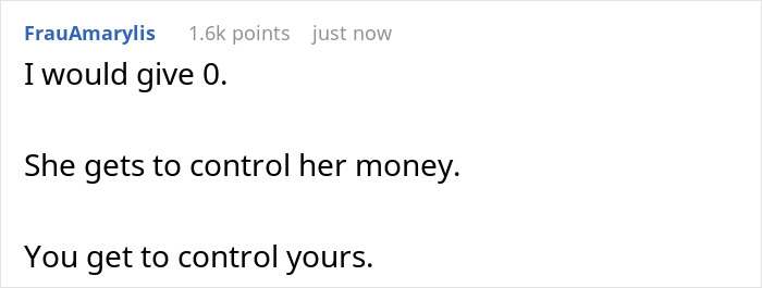 Screenshot of an online comment discussing entitlement and control over money related to paying rent in full or partially.