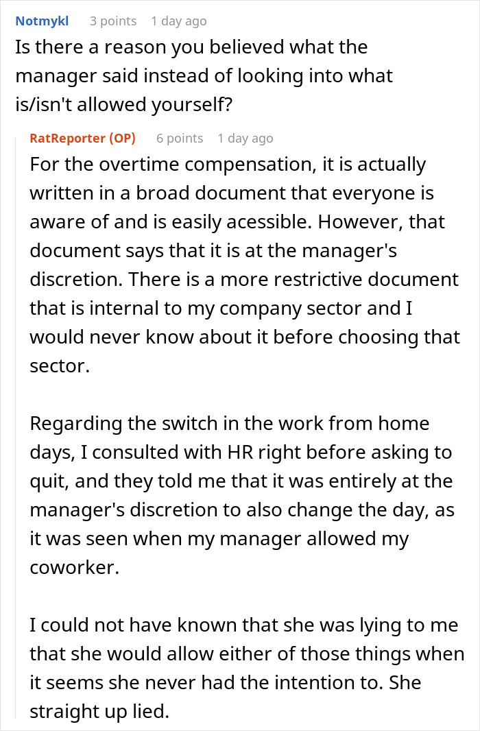 Screenshot of an online discussion where an employee exposes the boss stealing two days of pay and deceptive management practices.