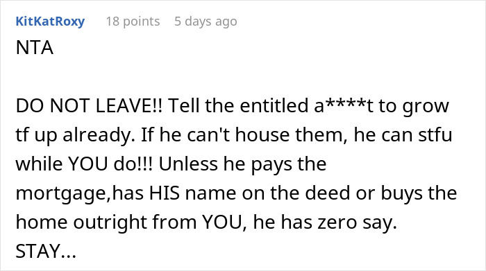 Screenshot of a Reddit comment advising a man who buys his wife’s childhood home to stand firm against her brother’s demands. - 27