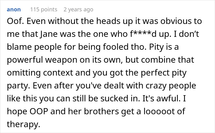 Comment discussing a manipulative mom and daughter story drama, focusing on deceit and emotional impact. - 74