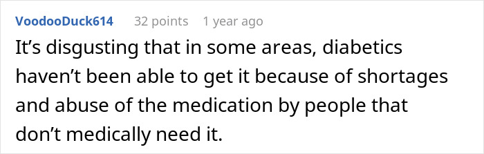 Comment expressing frustration about Ozempic shortages and its impact on diabetics unable to access the medication.