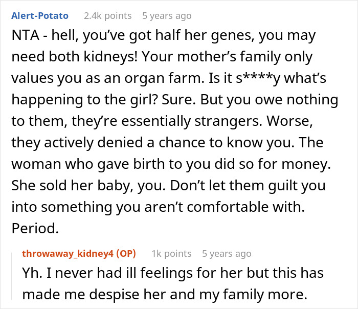 Comment discussing an estranged mom reaching out to her son after 14 years, revealing a shocking reason. - 18
