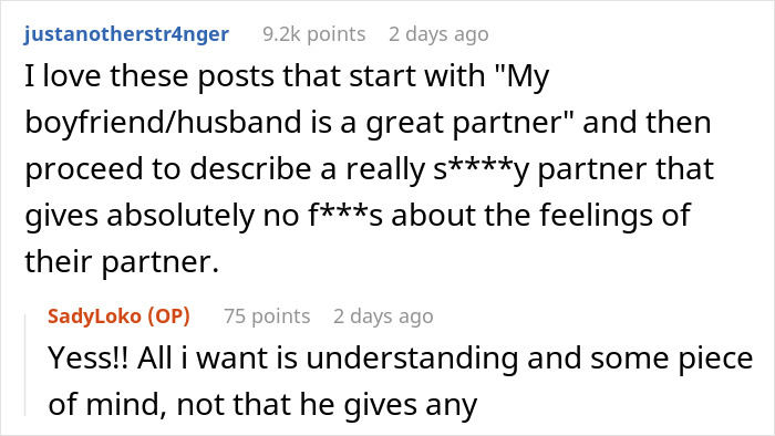 Screenshot of Reddit comments discussing a man who calls his girlfriend sister and disregards her feelings.