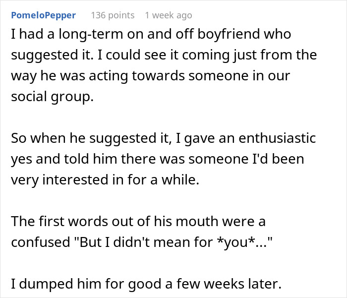 Text excerpt from a woman heartbroken after husband suggests trying polyamory following one year of marriage. - 29