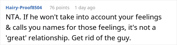 Screenshot of an online comment advising a bride to reconsider her relationship due to ignored feelings about the caterer.