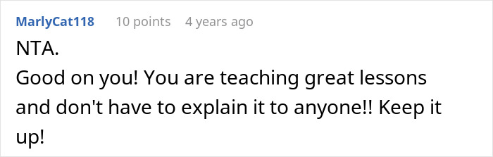 Comment praising a mother for teaching great lessons by letting family live with filth without needing to explain her actions.