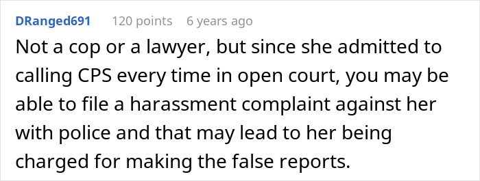 Commenter discusses psycho MIL admitting to false CPS reports in custody dispute against couple.