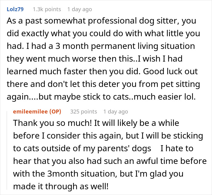 Comment exchange about a friend&rsquo;s experience insisting on boarding a dog despite challenges and advice to stick to cats.
