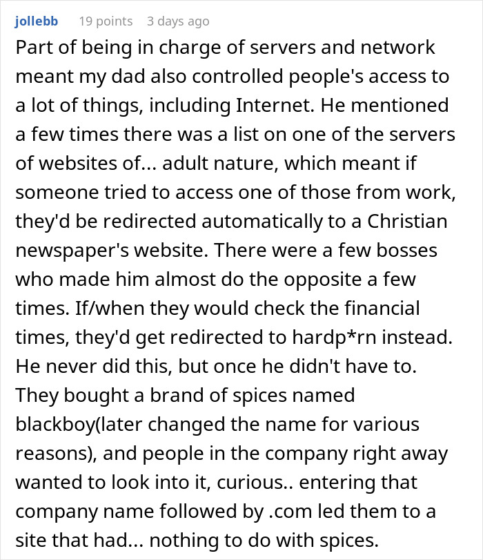 Screenshot of a Reddit comment discussing IT control and network access related to creepy professor and young women in class. - 34