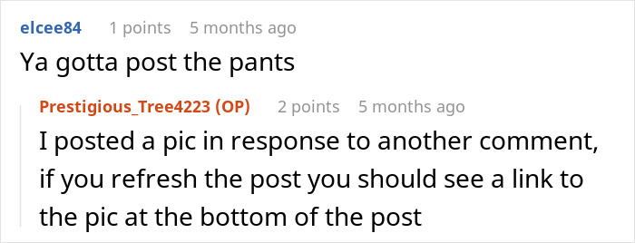 Screenshot of a conversation where a boomer complains about stranger’s pants and reacts to the unexpected response. - 24