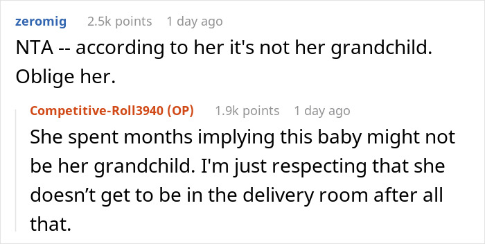 Screenshot of an online discussion about delivery room baby DNA and family relationships in a social media thread. - 11
