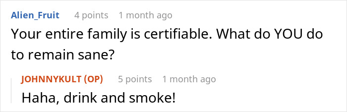 Screenshot of a Reddit conversation where a guy explains skipping sister&rsquo;s rebirth party due to discomfort watching it.