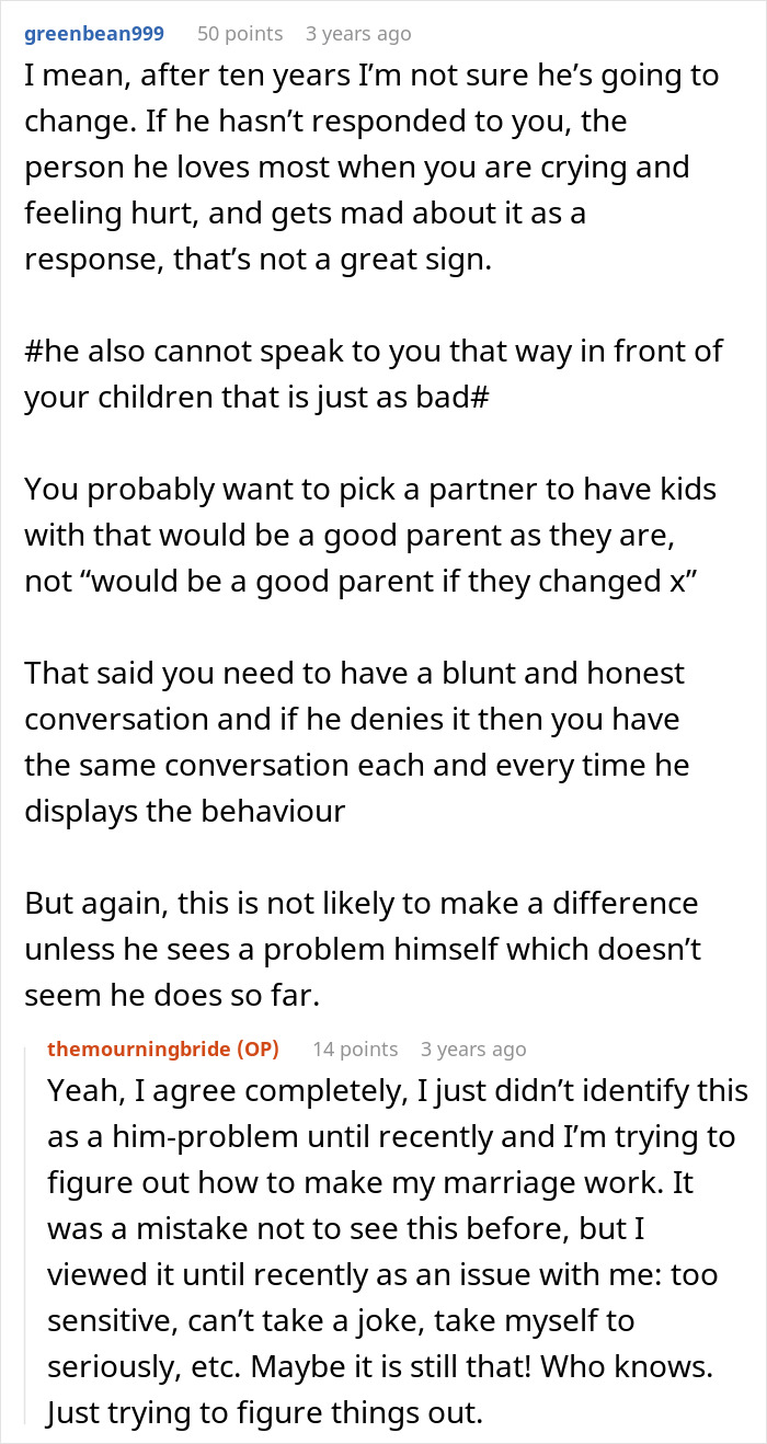 Online discussion offering advice to a woman dealing with manipulative husband and seeking help from the internet. - 23