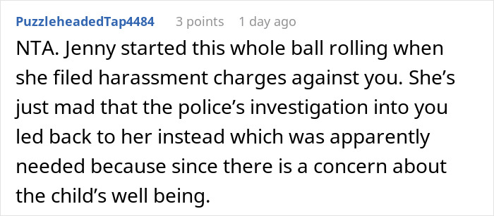 Screenshot of an online comment discussing a misunderstanding between co-parents and concerns about child&rsquo;s well-being involving CPS.