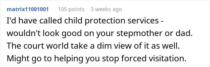Screenshot of a forum comment discussing concerns about child protection services and forced visitation related to a babysitting refusal. - 28