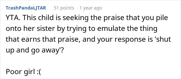 Screenshot of an online comment discussing a stepmom banning a teen from family dinners due to singing behavior. Screenshot of an online comment discussing a stepmom banning a teen from family dinners due to singing behavior.
