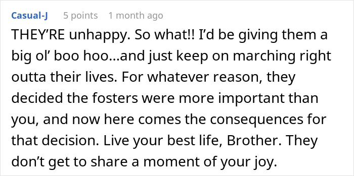 Alt text: Screenshot of a comment about parents favoring adopted kids over bio son and the consequences of their decisions - 57