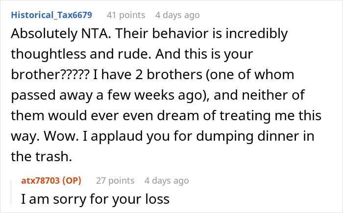 Screenshot of a Reddit conversation about family&rsquo;s entitled behavior causing conflict and being banned after rude actions.