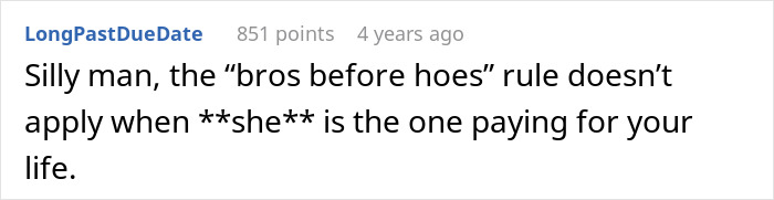 Comment text about relationship rules posted by user LongPastDueDate on a forum discussion thread.