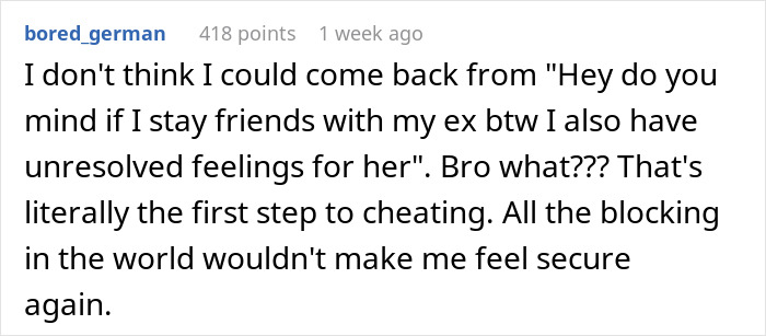 Comment on hubby's emotional reunion with ex raising red flags for wife after he admits lingering feelings.