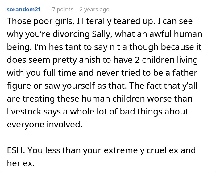 Comment discussing divorce and treatment of adopted kids amid custody issues in a family conflict involving CPS.