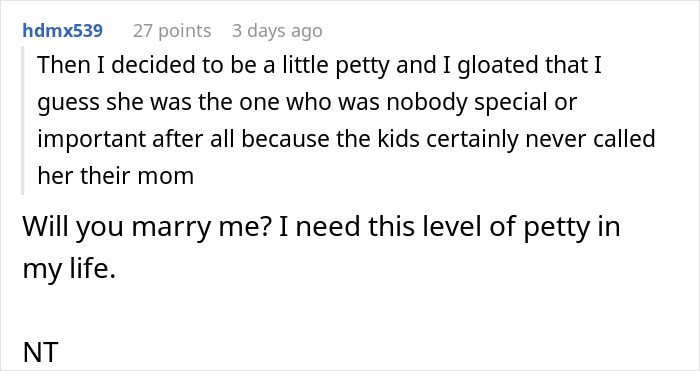 Screenshot of an online comment showing a petty message about kids choosing to go no-contact with their mom.