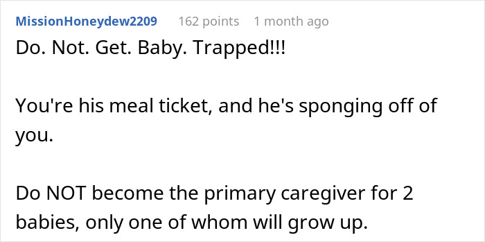 Comment warning about not getting trapped by husband demanding a child and the consequences in an open marriage scenario. - 28